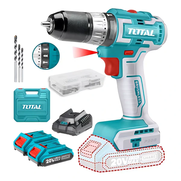 TALADRO ATORN INAL 10MM BL 20V+2BAT+1CAG+1MALETA