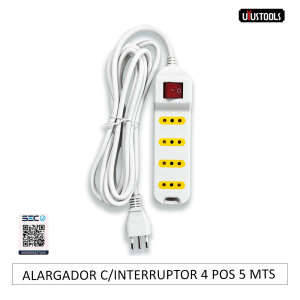 Alargador C/Interruptor 4 POS 5MTS Color Blanco Uyustools