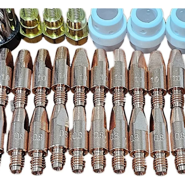 Ahorre con el Kit de 29 piezas para torcha MIG tipo Binzel 36AK. Incluye boquillas cerámicas, difusores, cuellos y puntas de contacto. Repuestos de alta durabilidad para soldadura profesional
